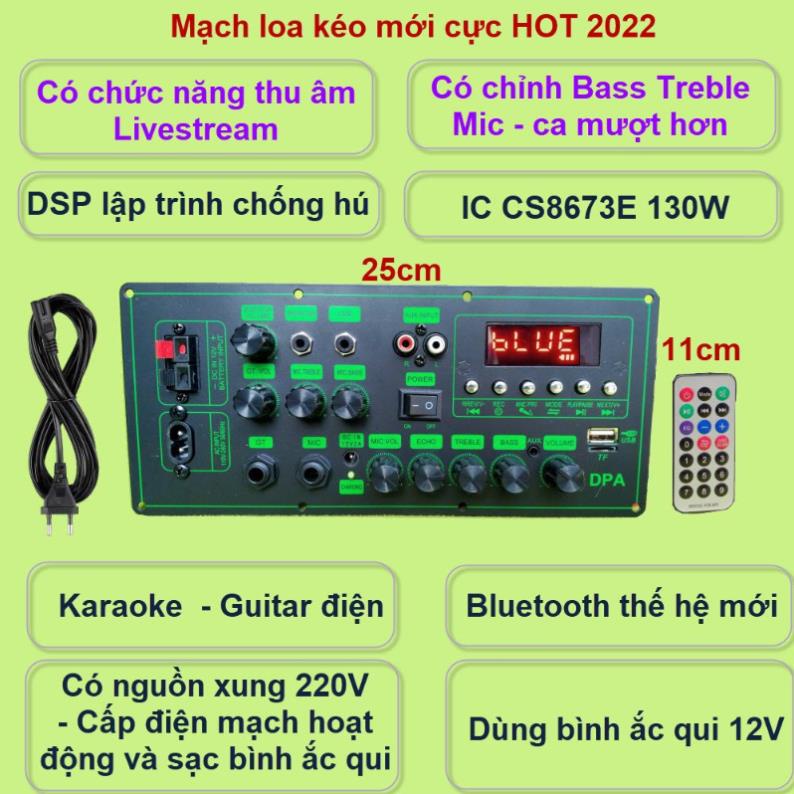 Mạch loa kéo CS8673E 130W, thu âm LIVESTREAM, DSP lập trình chống hú có chỉnh Bass Treble Micro, nguồn xung 220V