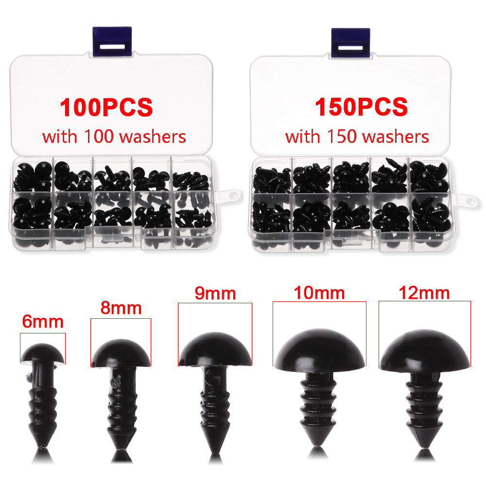 Hộp 100/150 Con Mắt Kèm Ốc Vít 6-12mm Dùng Làm Thú Nhồi Bông/ Búp Bê DIY