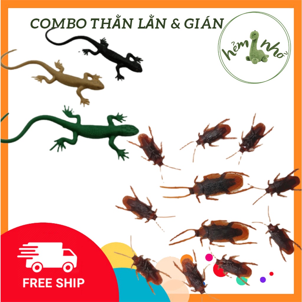 Combo thằn lằn giả và gián nhỏ - đồ chơi cho mèo, đồ troll, đồ câu cá, chơi khăm, trang trí, tỉ lệ như thật