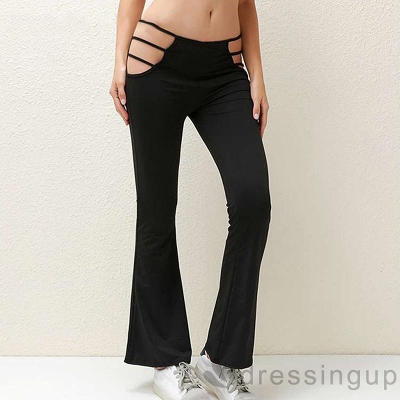 Quần Dài Ống Loe Màu Trơn Thiết Kế Cổ Điển Sang Trọng Dành Cho Nữ