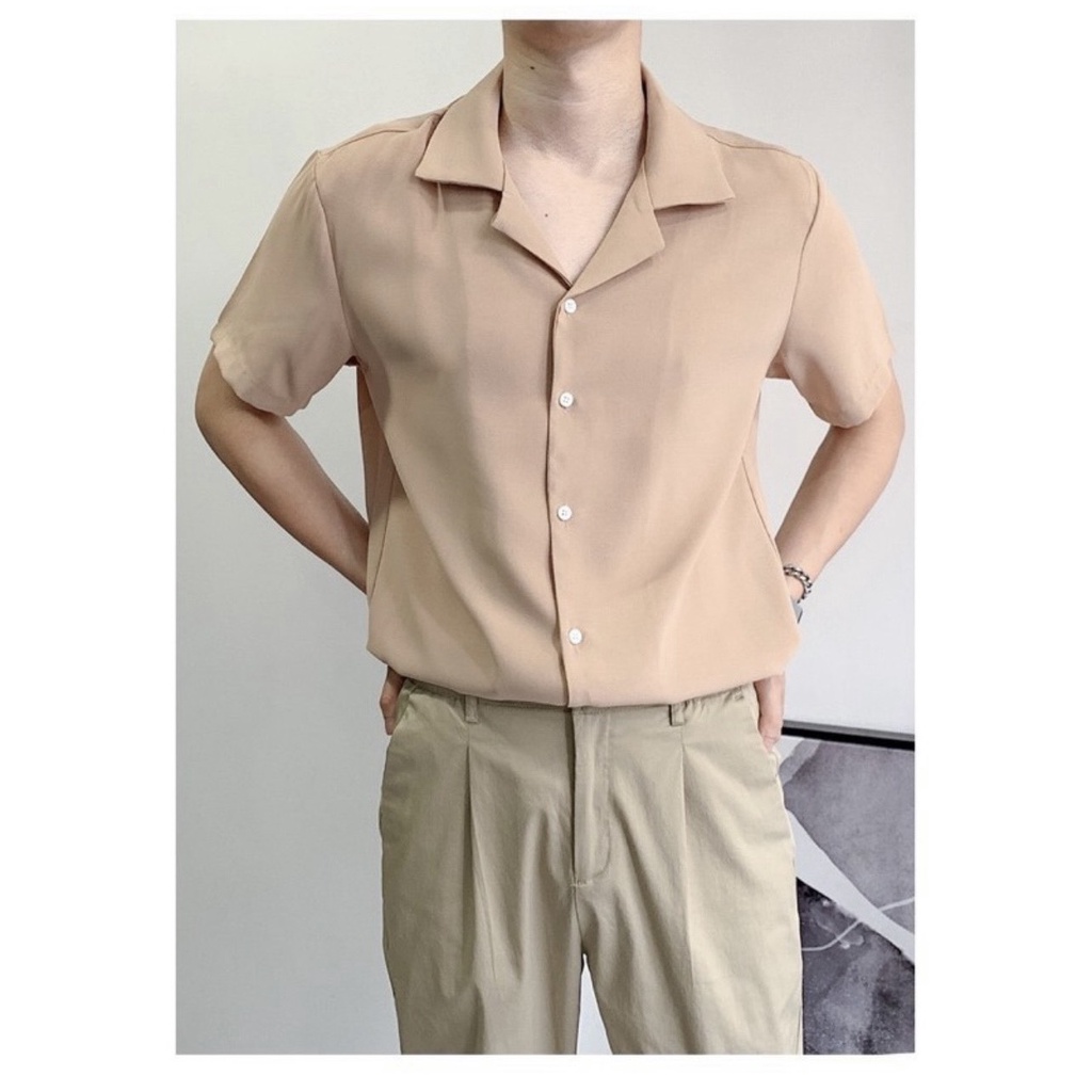 Áo sơ mi cổ Vest trơn tay ngắn nam nữ unisex form rộng tay lỡ basic, chất vải đũi trơn Hàn cao cấp mịn chống nhăn