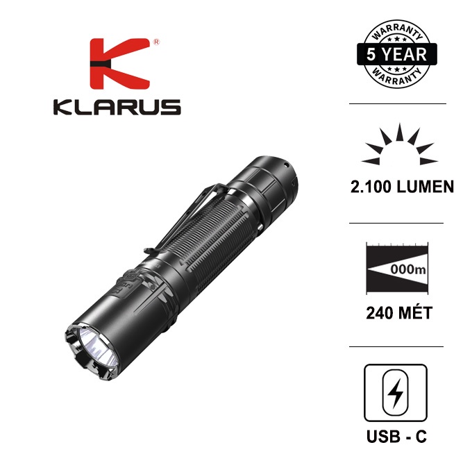 Đèn pin siêu sáng KLARUS XT2CR PRO sáng 2100 lumen xa 240m pin 18650 3100mAh (kèm theo) Đèn &amp; Đèn pin