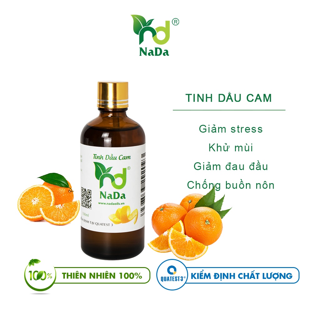 Tinh dầu Cam nguyên chất Nada | Kiểm định QT3 | Cải thiện tiêu hóa, đuổi muỗi, khử mùi, sát khuẩn.