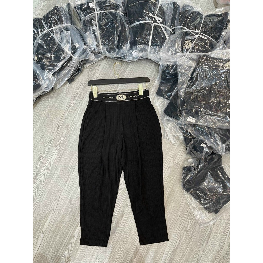 Quần baggy cạp cao phối chữ siêu hót, quần Baggy CẠP CHỮ chất đũi lụa mát mịn