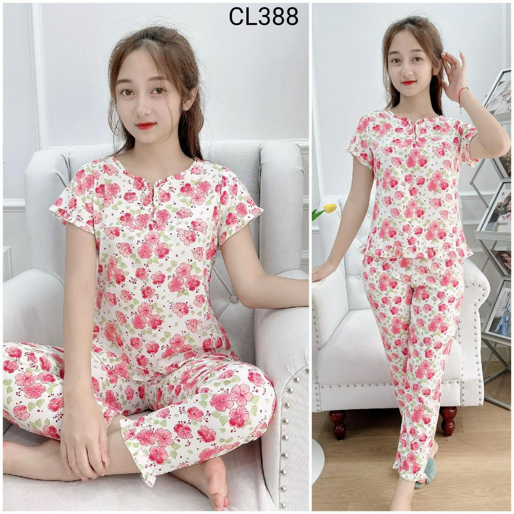Bunnysky Đồ bộ mặc nhà cộc tay cổ nhún bèo, quần áo fom xinh dáng đẹp mặc hè.