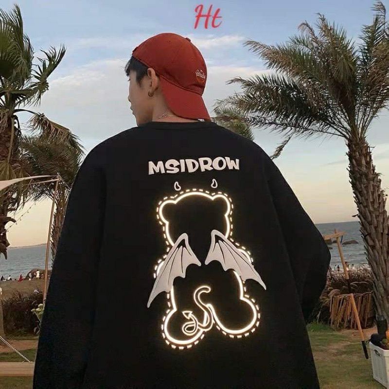 Áo Sweater Gấu Cánh Phản Quang Unisex Chất Su CottonThun dài tay Unisex nam nữ☘form&lt;60kgThời trang thu đông