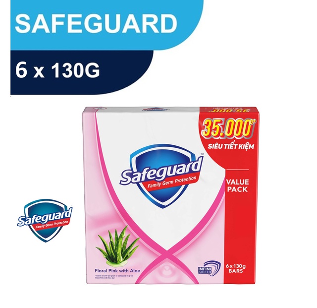 Lốc 6 Xà Bông Safeguard Nha Đam & Hương Hoa 130g x 6