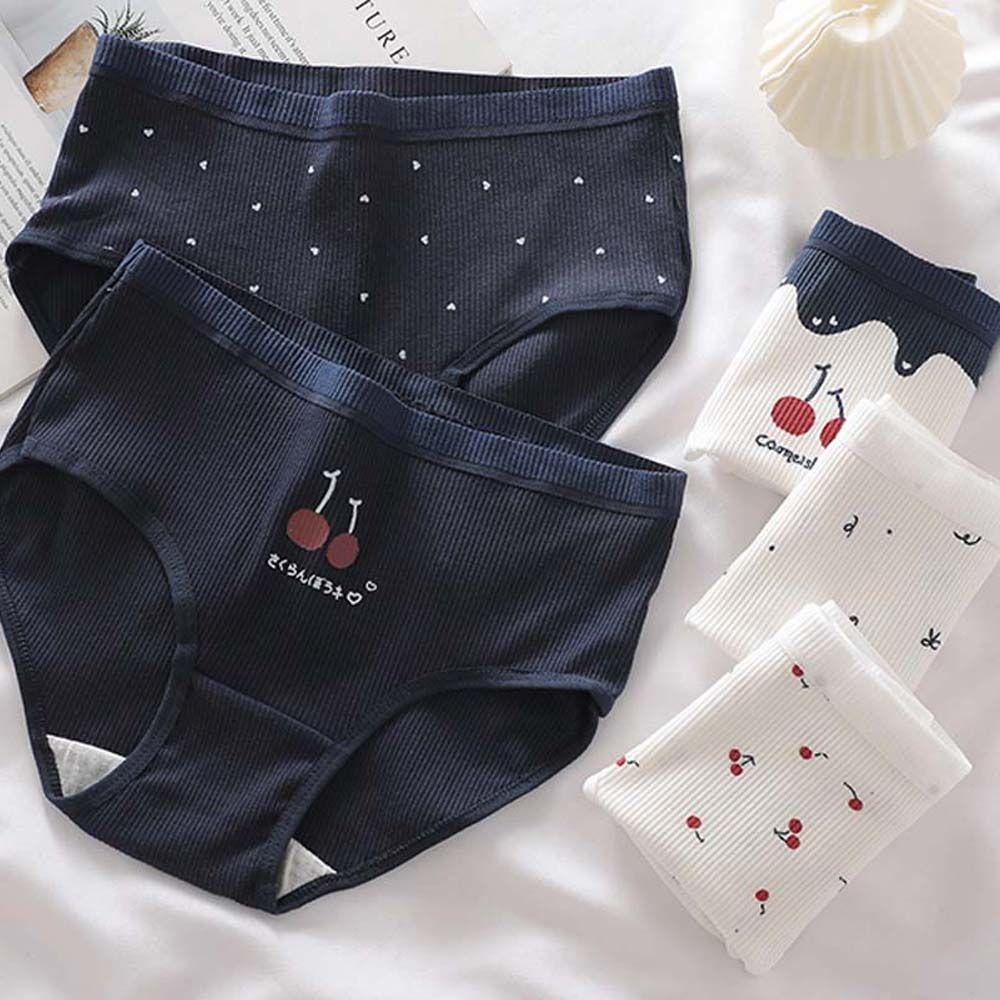 OCEANMAP Quần Lót Thoáng Khí Lưng Vừa In Họa Tiết Trái Tim Hoạt Hình Phong Cách Retro Cho Nữ