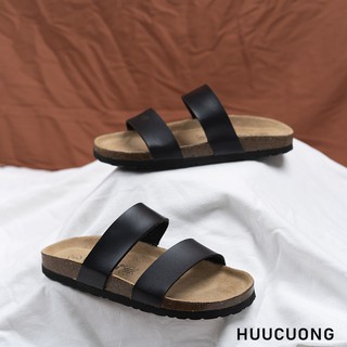 Dép 2 quai - xăng đan cao cấp - da pu, đế trấu - nam nữ - đen