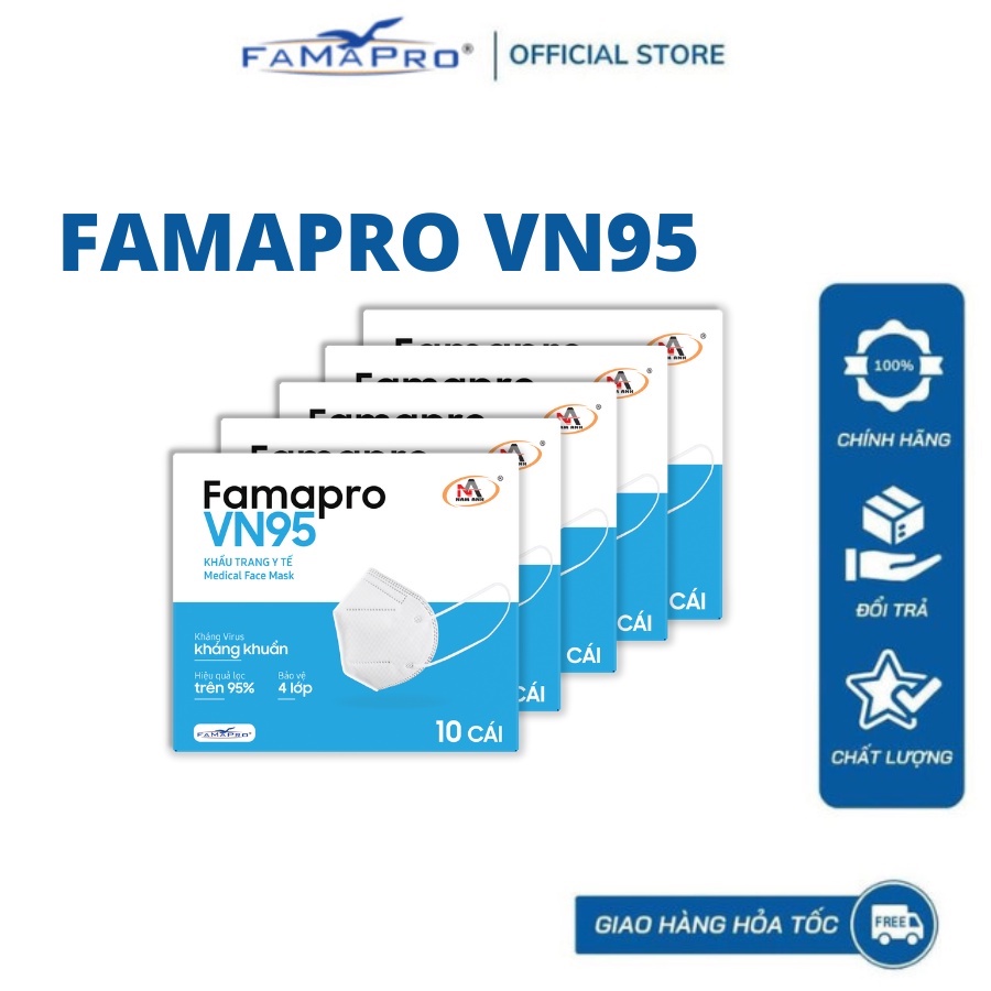 COMBO 5 HỘP Khẩu trang y tế kháng khuẩn 4 lớp Famapro VN95
