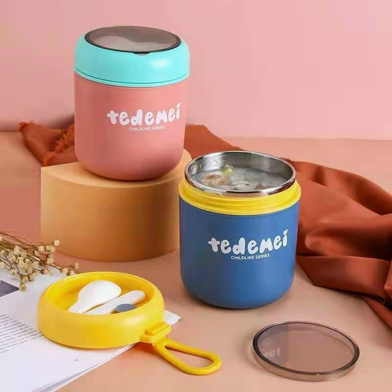 [Kèm thìa] Cốc inox giữ nhiệt đựng canh, cháo mang đi, Cốc inox tròn kèm thìa | BigBuy360 - bigbuy360.vn