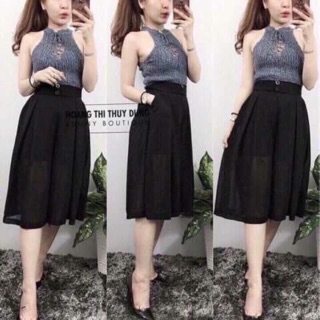 Quần ống rộng voan hai cúc đủ size s m l