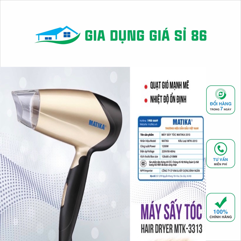 Máy Sấy Tóc gấp gọn MATIKA MTK-3313 công suất 1200W- hàng chính hãng