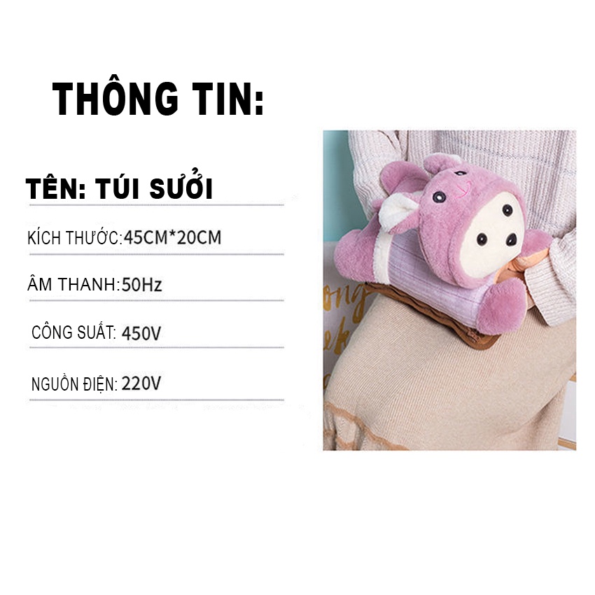 Túi sưởi chườm nóng đau bụng kinh, giữ ấm hình thú dễ thương, cắm điện, an toàn khi sử dụng, quà tặng bạn gái