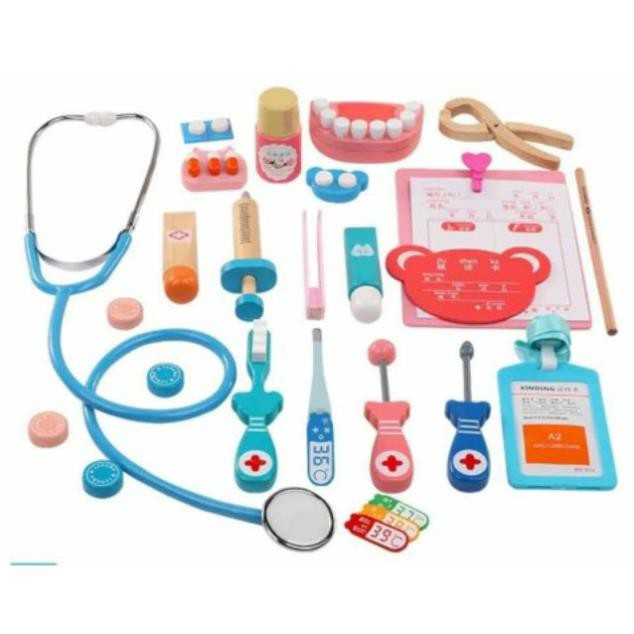 Đồ chơi bác sĩ cho bé, đồ chơi dụng cụ y tế nha khoa bằng gỗ cao cấp an toàn.