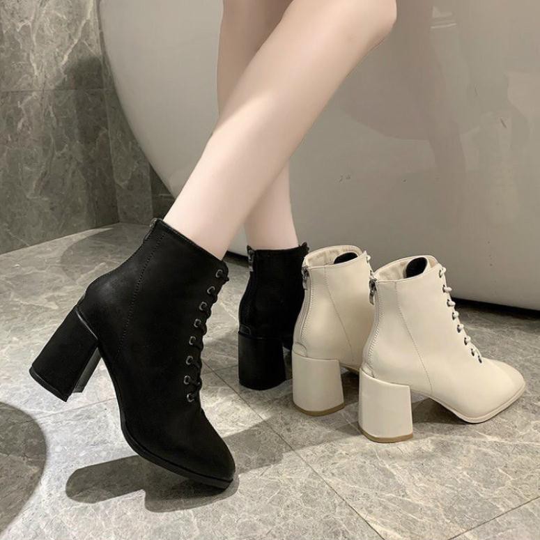 ODER Bốt Da Mờ Cao Cổ Dây Buộc Đan Trước Có Khoá Kéo Sau lót Lông Fullbox M5265 | BigBuy360 - bigbuy360.vn