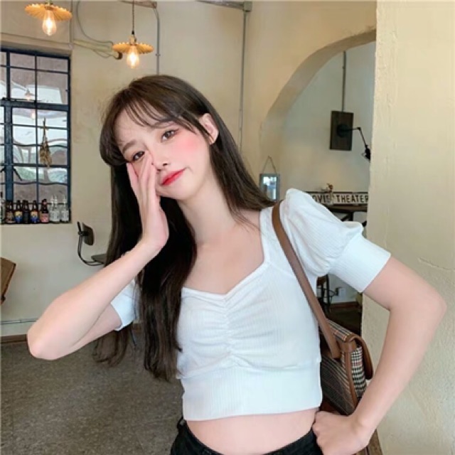 Áo kiểu nữ croptop thun gân body rút ngực nhiều màu Hình thật cuối trải sàn