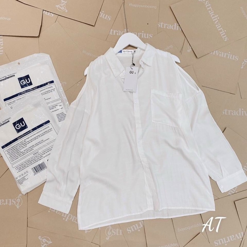 Áo sơ mi trắng khoét vai siêu đẹp. Chất mát. Size S M