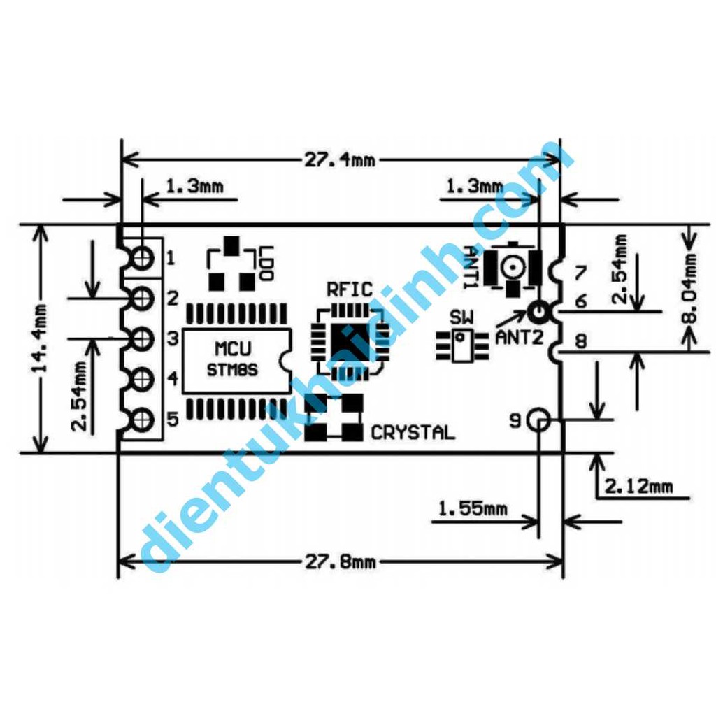 module giao tiếp RF HC-12 SI4463 433mhz 1000m, áp 5V, giao tiếp UART kde2143