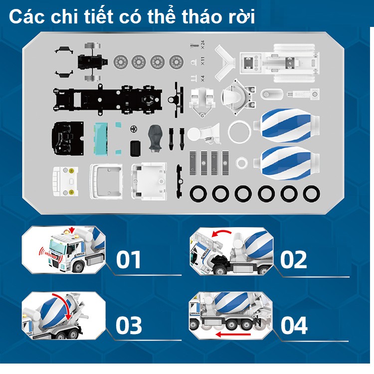 Bộ lắp ráp mô hình xe bồn chở bê tông ô tô đồ chơi trẻ em gồm 82 pcs bằng nhựa