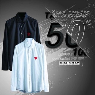 Áo sơ mi lụa trơn thêu hình trái tim unisex nam nữ