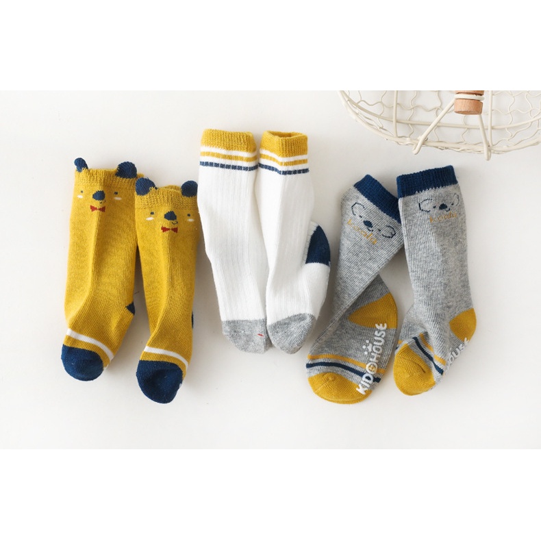 Set 3 cặp tất trẻ em KOKOROCARE cotton ống vừa màu vàng Koala dễ thương không trơn S / M / L 6 tháng-5 tuổi