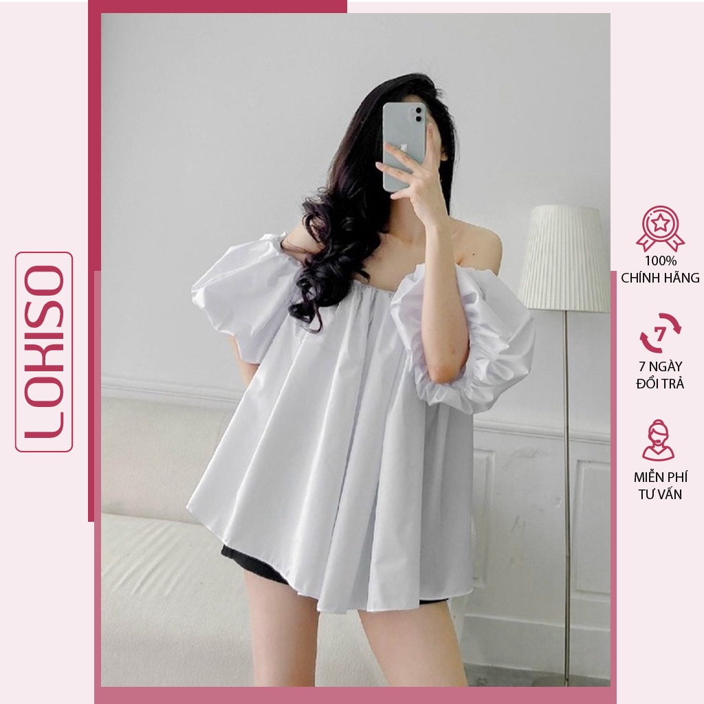 Áo trễ vai bèo hở vai tay phồng bồng rộng kiểu babydoll bánh bèo dễ thương LOKISO AK12