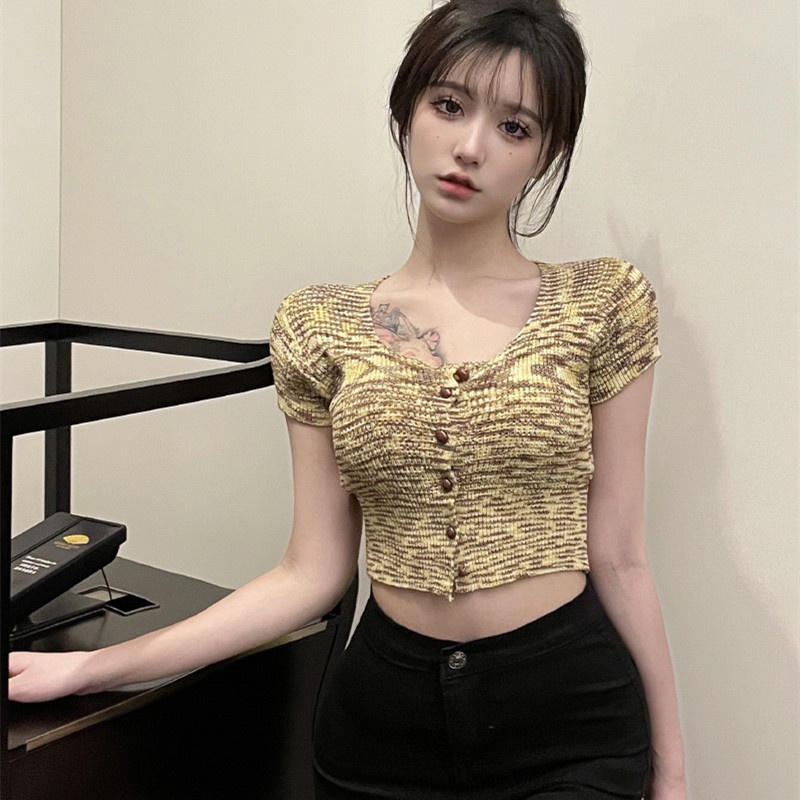 Áo Thun Tay Ngắn Cổ Vuông Dáng Ôm Thời Trang Dành Cho Nữ