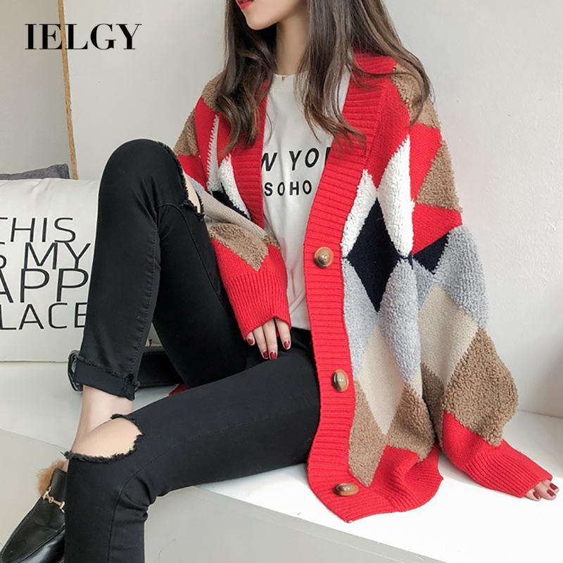 IELGY Áo khoác cardigan IELGY dệt kim dáng rộng phong cách Hàn Quốc cho nữ