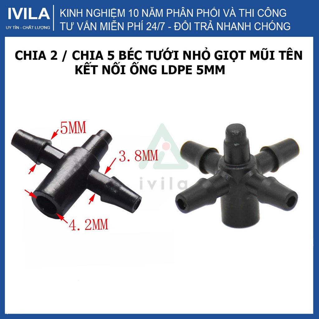 Combo 10 Tê chia 2 ống PE5 Fujin - Thiết bị tưới nhỏ giọt giá rẻ - Khớp nối không thể thiếu trong hệ thống tưới