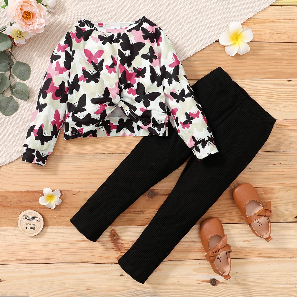 Set đồ mùa thu 2 món MIKRDOO gồm áo tay dài dễ thương + quần đen thời trang cho bé gái 1-6 tuổi