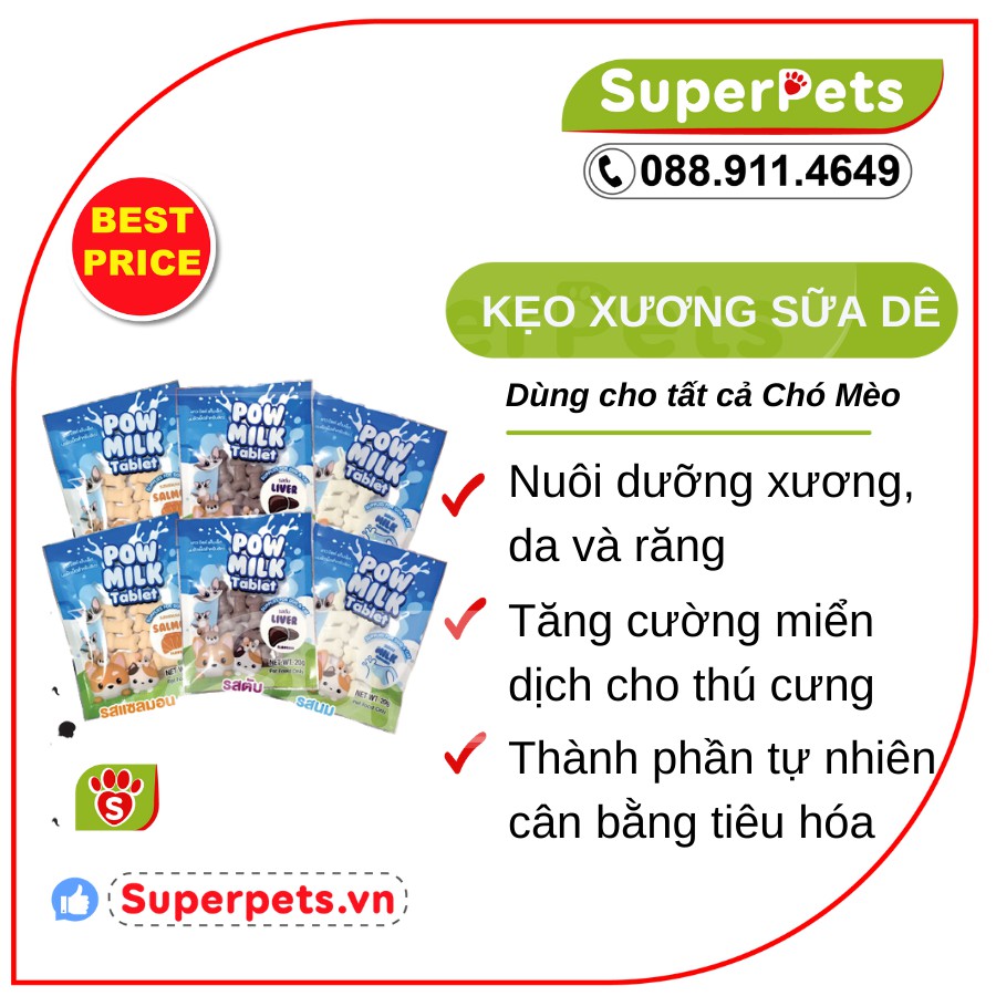 Kẹo Xương Sữa Dê Canxi Cho Chó Mèo GOAT MILK TABLET 20G Nhập Thái SUPERPETS VIỆT NAM