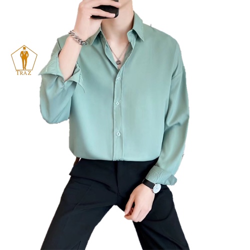 Áo Sơ Mi Nam Nữ TRAZ Phom Rộng Suông Dài Tay Màu Xanh Lá, Hồng Lụa Unisex Basic Sinh Viên Mịn Mát