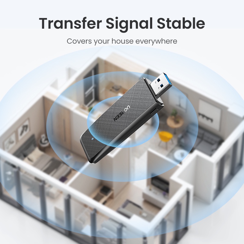 Thiết bị chuyển đổi wifi băng tần kép UGREEN cho laptop và máy tính để bàn Dongle 1300Mbps 5Ghz và 2.4GHz