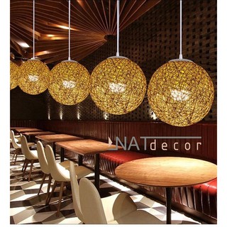 Đèn thả trần trang trí hình cầu đan bằng dây dù - kèm bóng led, dây đui đế ốp trần