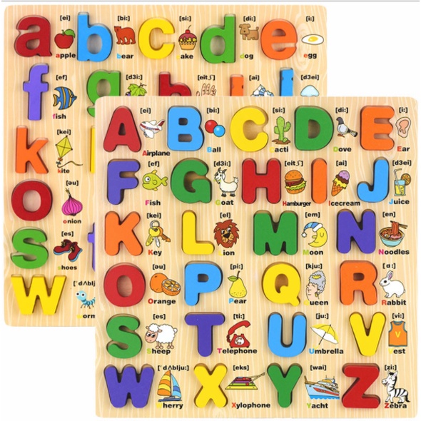 Combo 3 bộ bảng song ngữ cho bé làm quen với chữ hoa, chữ thường và bảng 20 số - đồ chơi gỗ thông minh cho bé yêu
