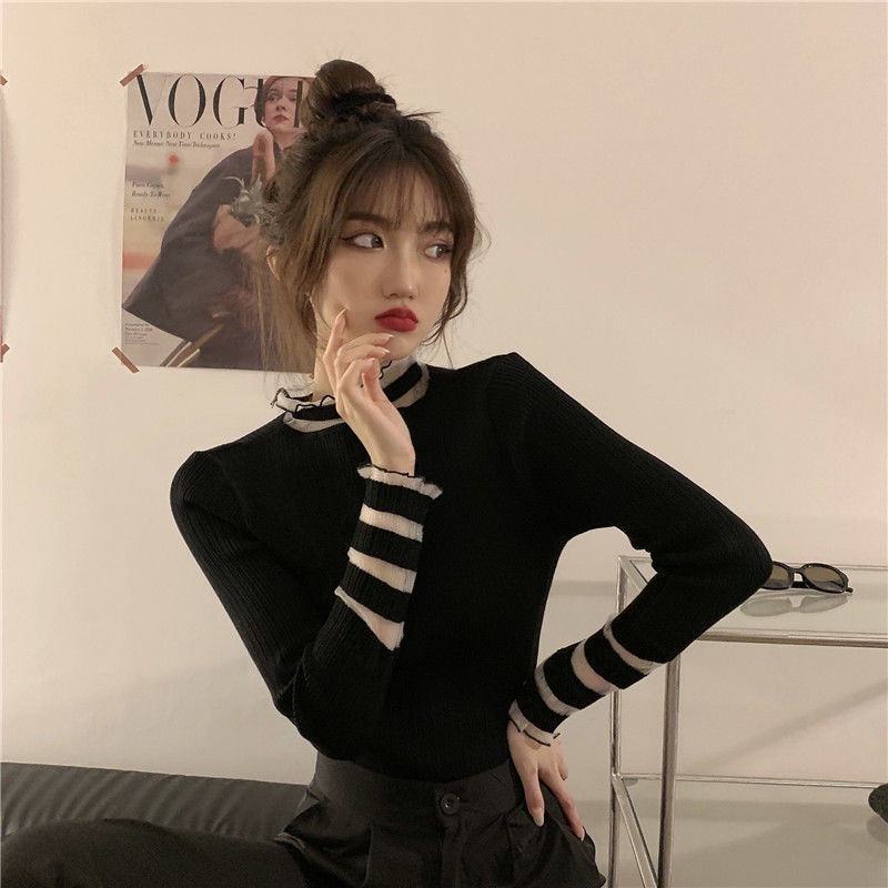 Áo Sweater Cổ Lọ Màu Đen Phong Cách Hàn Quốc Thời Trang Mùa Đông 2022