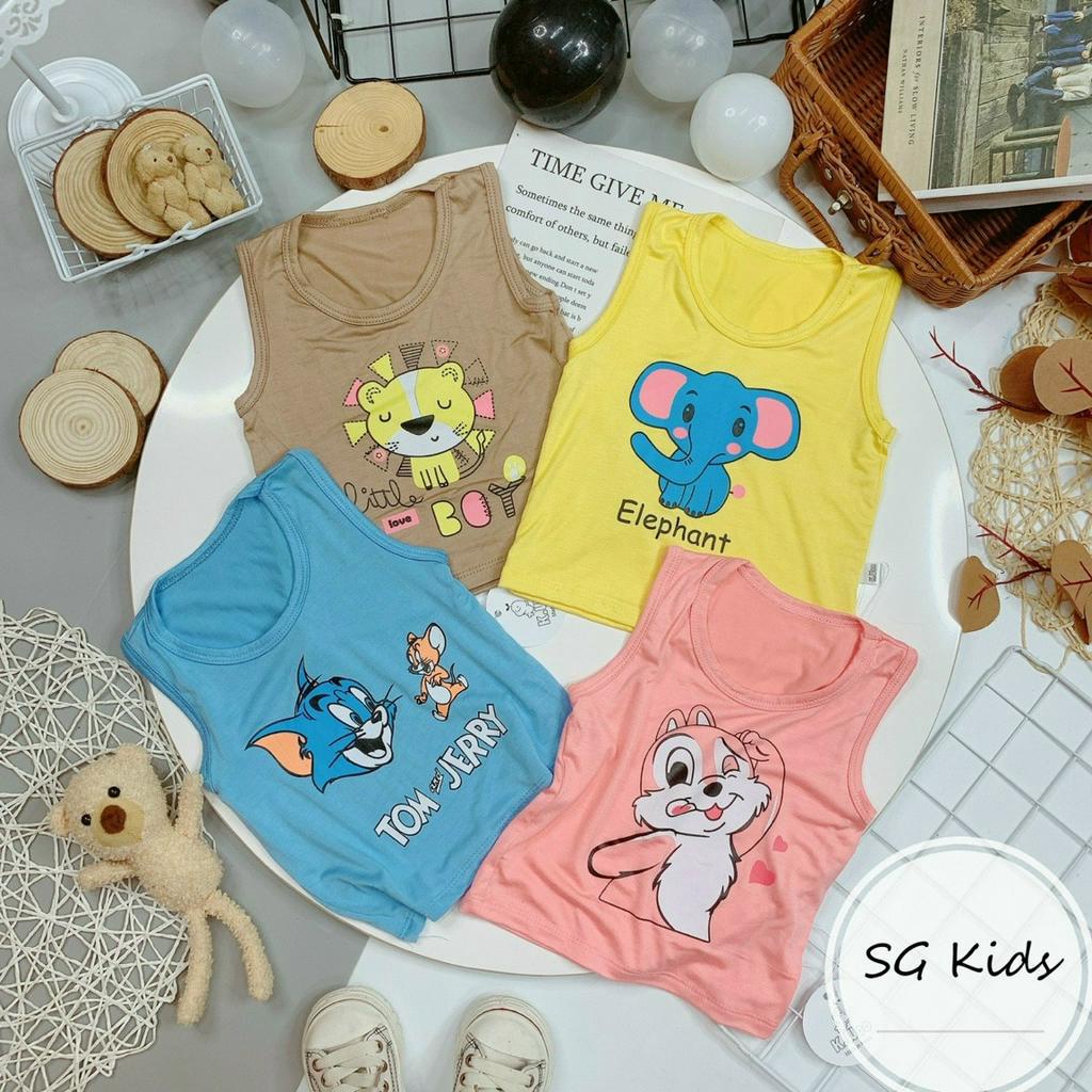 [A146 - Mềm, Mát] Áo Ba Lỗ Thun Lạnh Minky In Hình Con Vật Đáng Yêu Cho Bé Trai Bé Gái