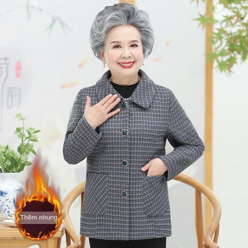Áo khoác bà ngoại trung niên và người già Bộ đồ mùa thu cho mẹ 60 tuổi xuân 70