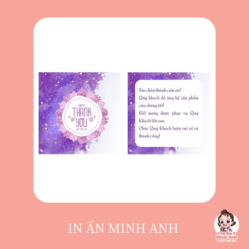 Card Thanh You, Card Cảm Ơn, Thiệp Cám Ơn - Size 5.3x5.3 cm - Giấy C300 Cán Màng Mờ Màu Tím Trắng CV-17