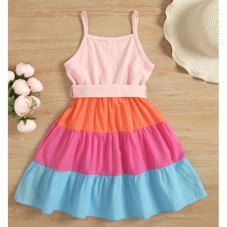 Váy tầng hai dây sắc màu có nơ cho mẹ và bé cùng xinh