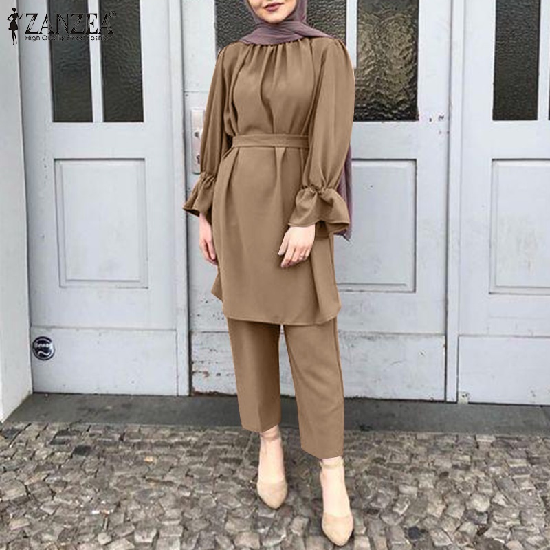 Set đồ Zanzea áo dài tay cổ tròn kèm quần dài lưng thun thời trang cho nữ