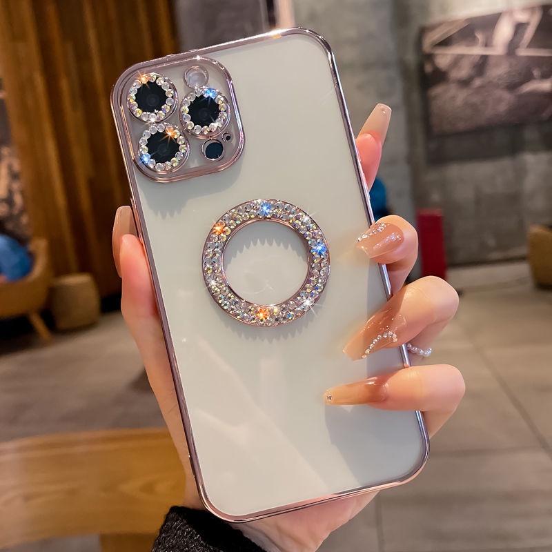 Ốp Điện Thoại Trong Suốt Chống Sốc Đính Đá Lấp Lánh Bảo Vệ Camera Cho Iphone 11 Pro MAX XS MAX XR XS 8 7 Plus SE2020