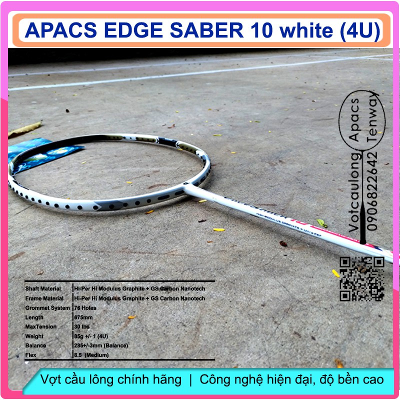 Vợt cầu lông Apacs Edge Saber 10 - 4U - sắc trắng bạch mã hoàng tử