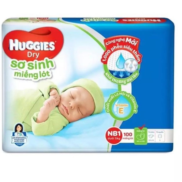 Combo 2 Miếng Lót Sơ Sinh Huggies Dry Newborn 1-100 (100 Miếng)