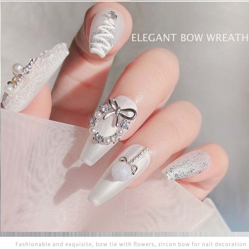 1 charm vòng hoa đính ngọc trai sang trọng trang trí móng tay, phụ kiện nail salon