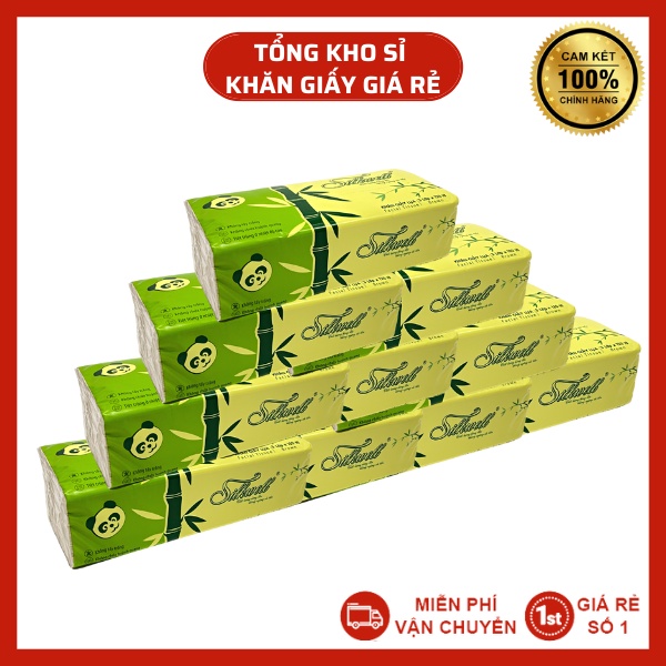 Combo 10 gói giấy ăn gấu trúc khổ Lớn Silkwell 3 lớp than tre chính hãng