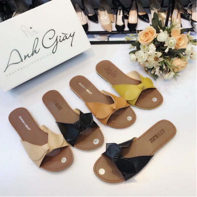 DL88 - Dép nơ da lì cực xinh hàng đẹp( ảnh thật, kèm video)