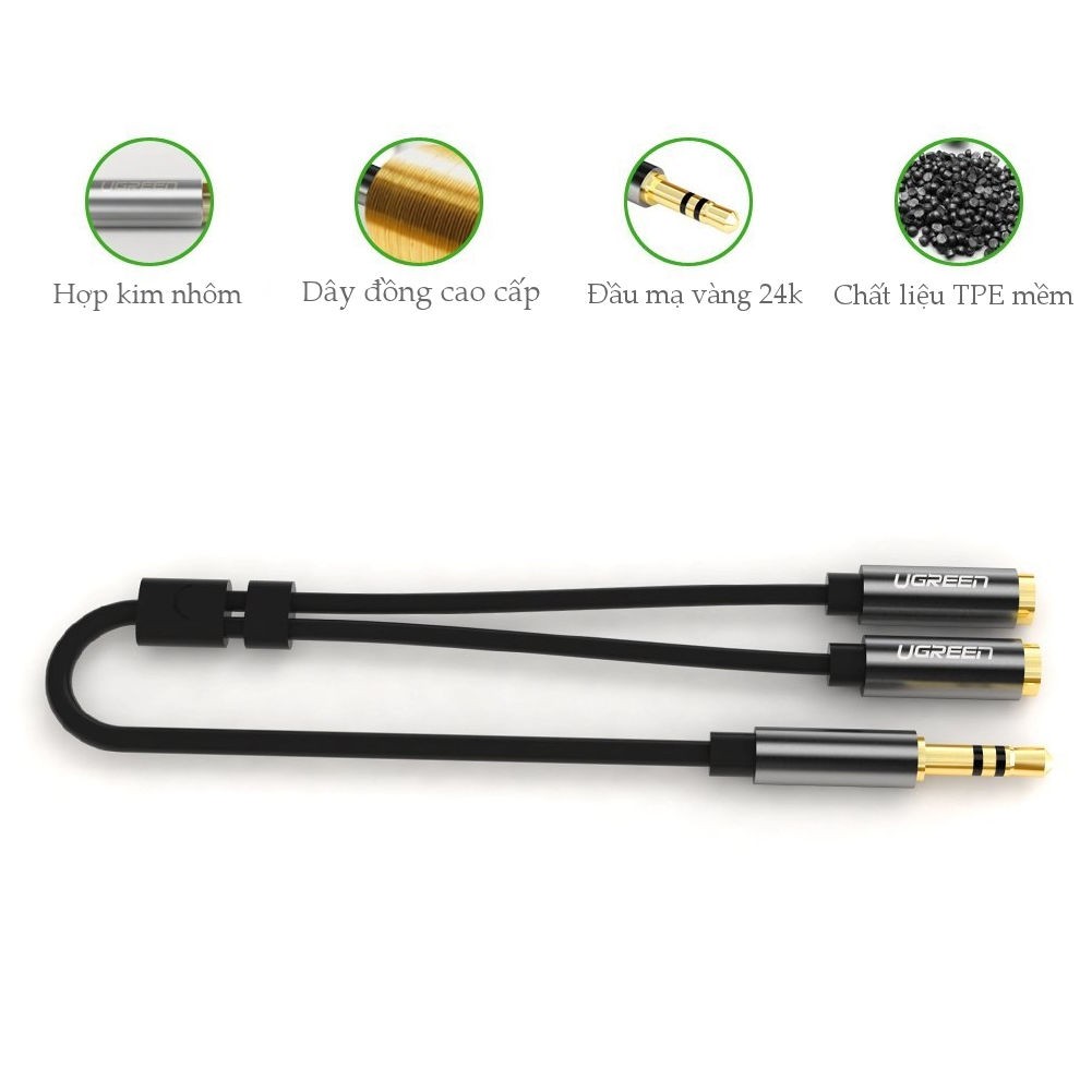 Dây Audio 3.5mm đực chia 2 cổng 3.5mm (âm) dài 20cm - đầu nhôm UGREEN AV123