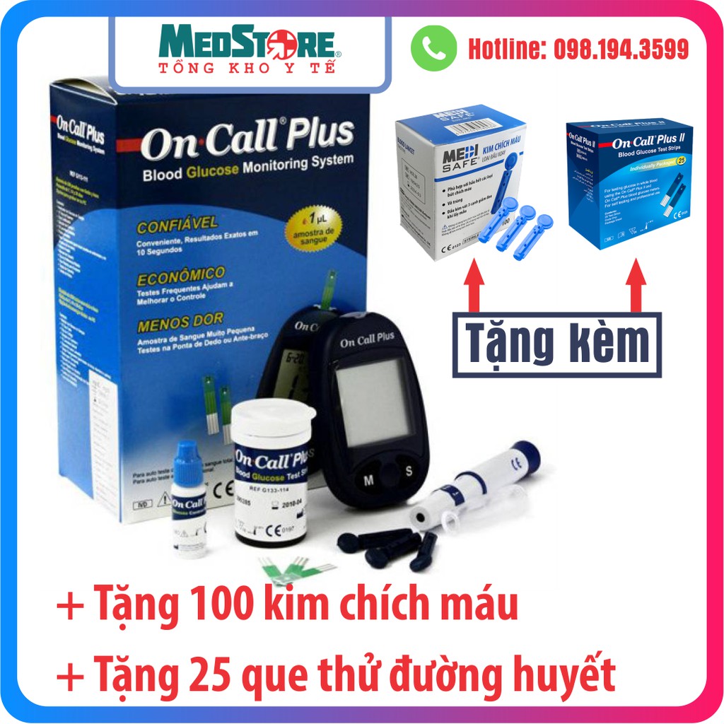 Máy Đo Đường Huyết On Call Plus - Tặng Hộp Que Thử 25 Test (bảo hành trọn đời máy) máy đo tiểu đường oncall